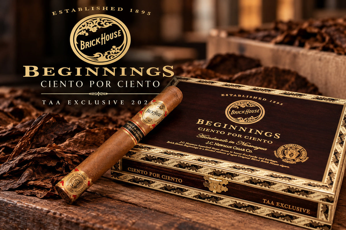Brick House Beginnings Ciento Por Ciento, a 2026 TAA exclusive with five-year-aged 100% Nicaraguan tobacco