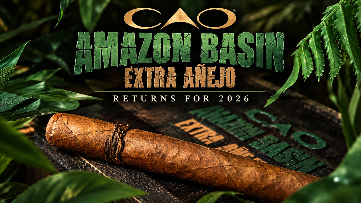 CAO Amazon Basin Extra Anejo 2026, a 6 x 52 Toro with Brazilian Braganca tobacco aged two extra years