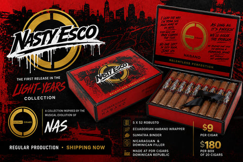 Escobar Cigars Nasty Esco robusto and box, the first release in the Light-Years Collection inspired by Nas
