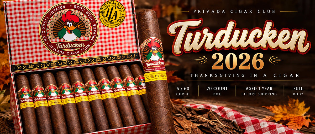 Privada Cigar Club Turducken 2026, a 6 x 60 Gordo with Nicaraguan Jalapa Maduro wrapper, aged one year