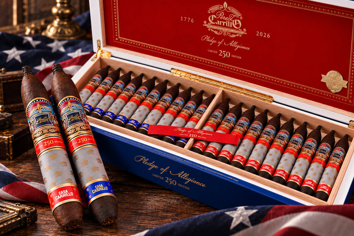 Casa Carrillo Pledge of Allegiance Rockets humidor with 10 Red Rockets and 10 Blue Rockets, limited to 250 humidors