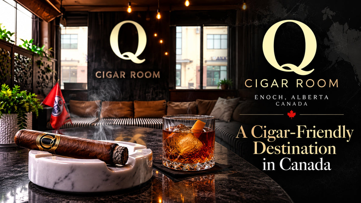 Q Cigar Room, a cigar lounge with an enclosed fireside patio in Enoch, Alberta, near Edmonton