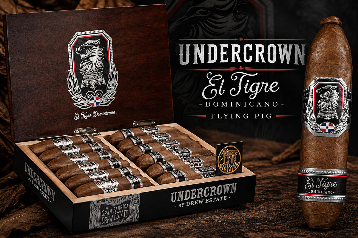 Drew Estate Undercrown El Tigre Dominicano Flying Pig, a short perfecto with a pigtail cap