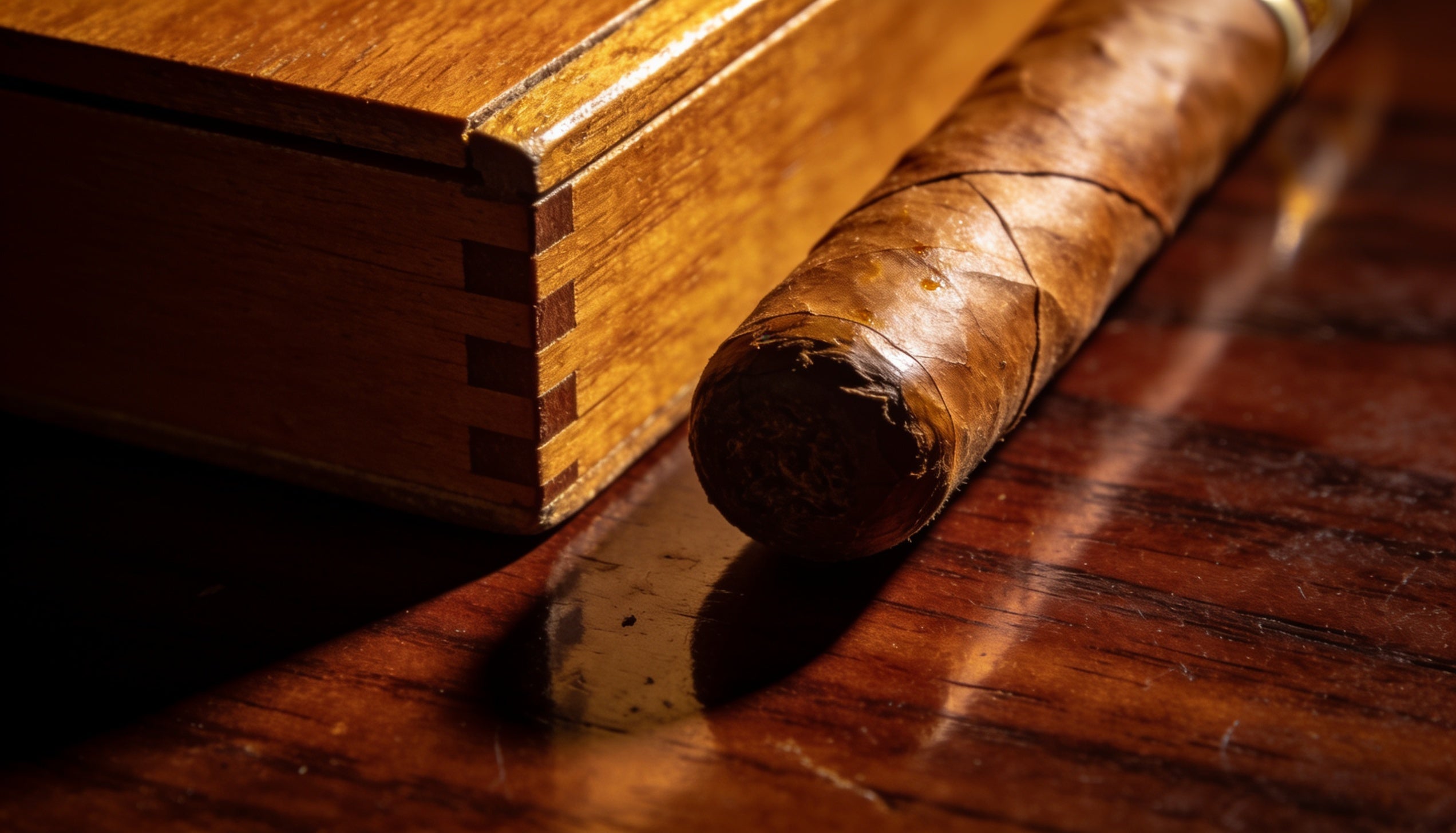 A squared box pressed cigar next to a round cigar showing the difference in shape