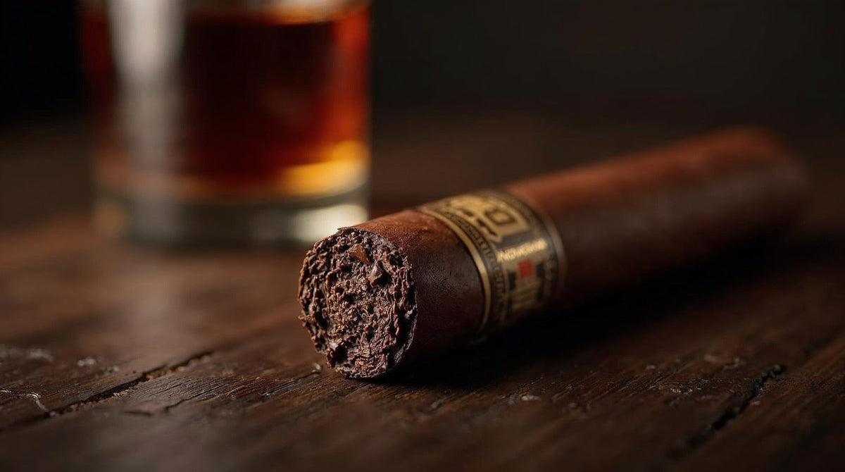 Foundation Wise Man Maduro cigar with a dark, oily Connecticut Broadleaf wrapper