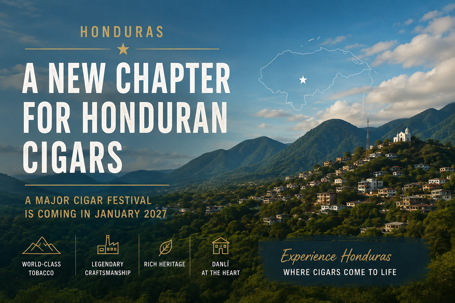 A new chapter for Honduran cigars graphic announcing a major cigar festival for January 2027