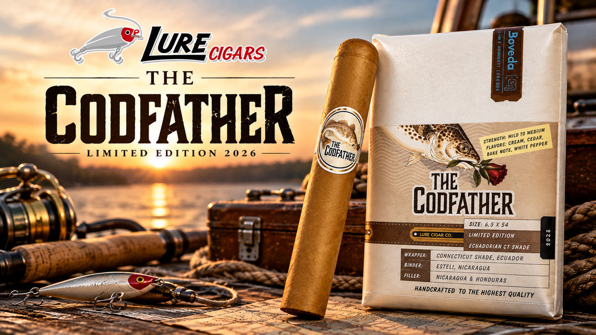 Lure Cigars The Codfather Limited Edition 2026, a 6 1/2 x 54 Sublime with Ecuadorian Connecticut Shade wrapper