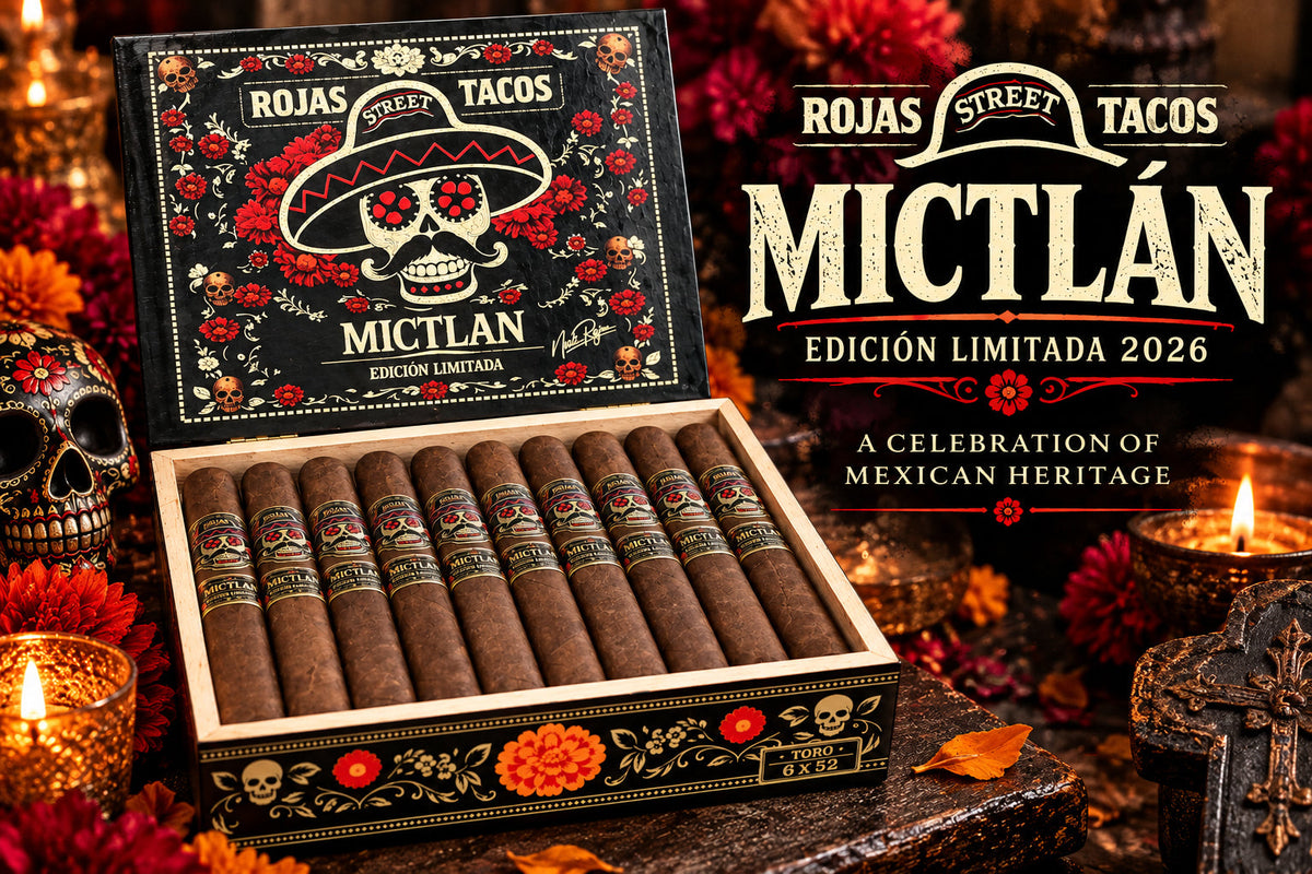 Rojas Street Tacos Mictlan Edicion Limitada 2026, a 6 x 52 box-pressed Toro with Day of the Dead artwork