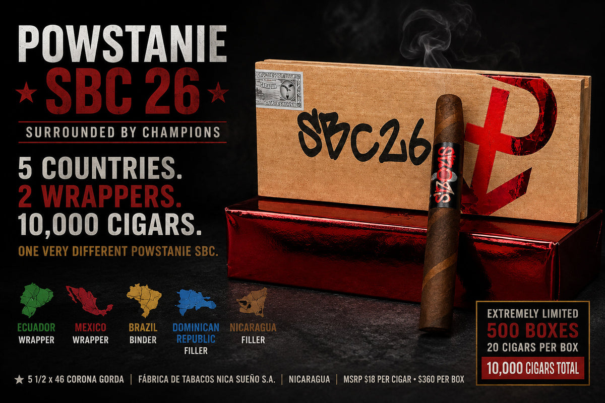 Powstanie SBC 26 barber-pole cigar and box, a five-country limited blend of 10,000 cigars