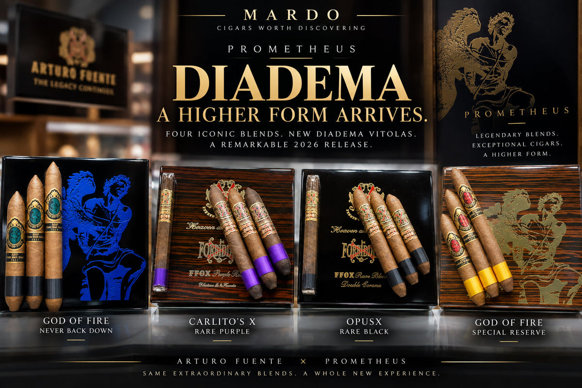 Prometheus Diademas for OpusX Rare Black, Carlito's X Rare Purple and God of Fire, made by Arturo Fuente