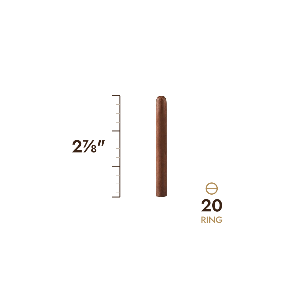 Cigar size: 2⅞" long, 20 ring gauge, to scale