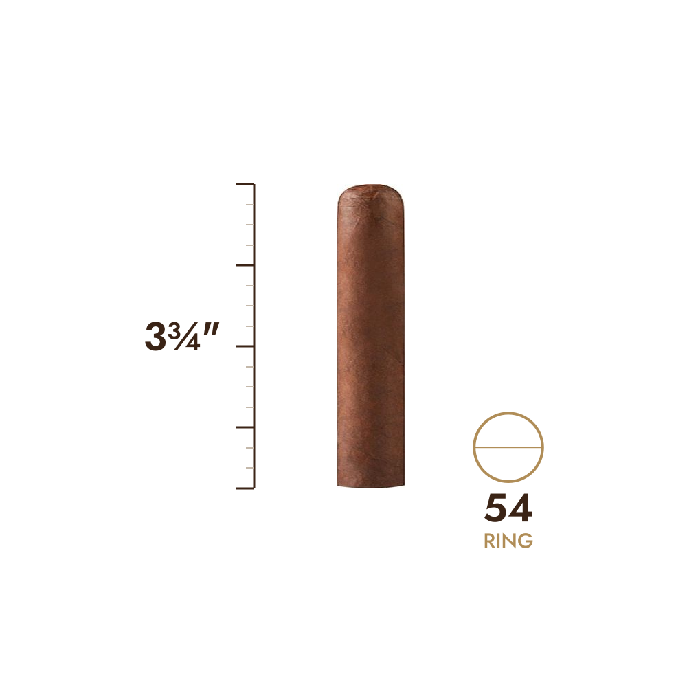 Cigar size: 3¾" long, 54 ring gauge, to scale