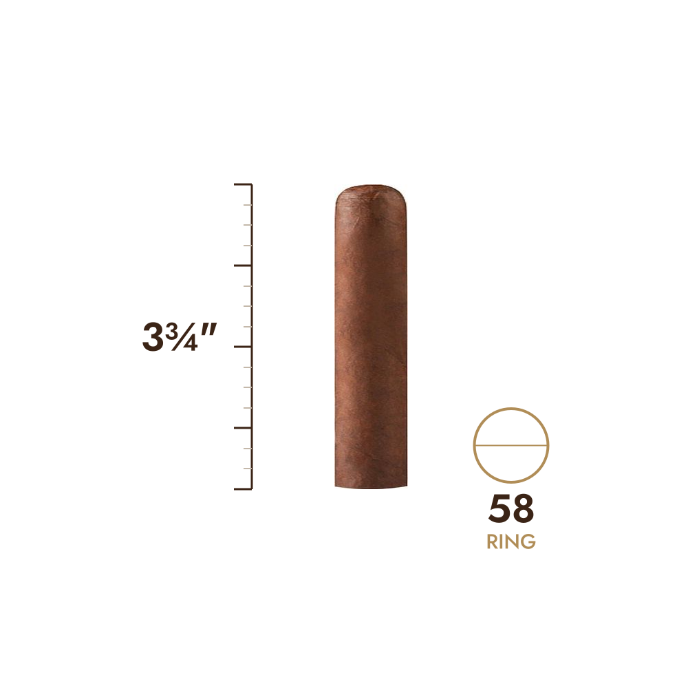 Cigar size: 3¾" long, 58 ring gauge, to scale