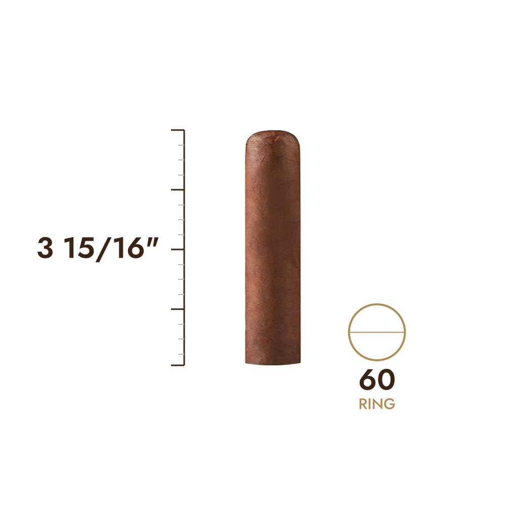 Cigar size: 3 15/16" long, 60 ring gauge, to scale