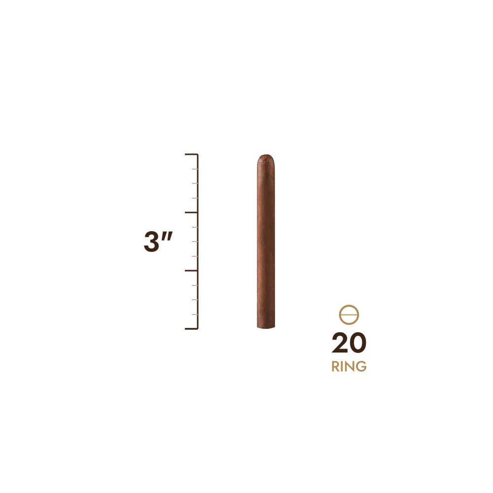 Cigar size: 3" long, 20 ring gauge, to scale