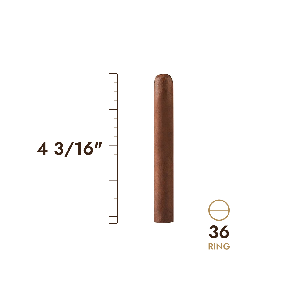 Cigar size: 4 3/16" long, 36 ring gauge, to scale