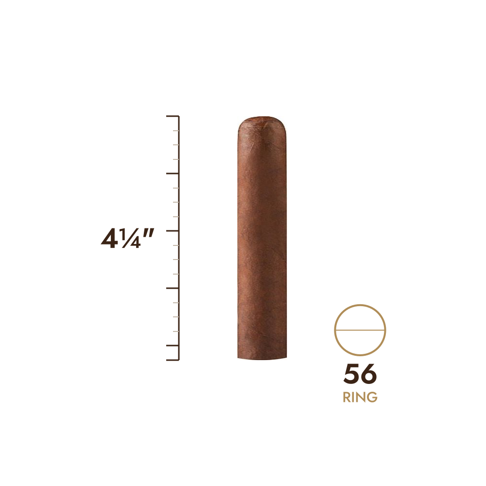 Cigar size: 4¼" long, 56 ring gauge, to scale