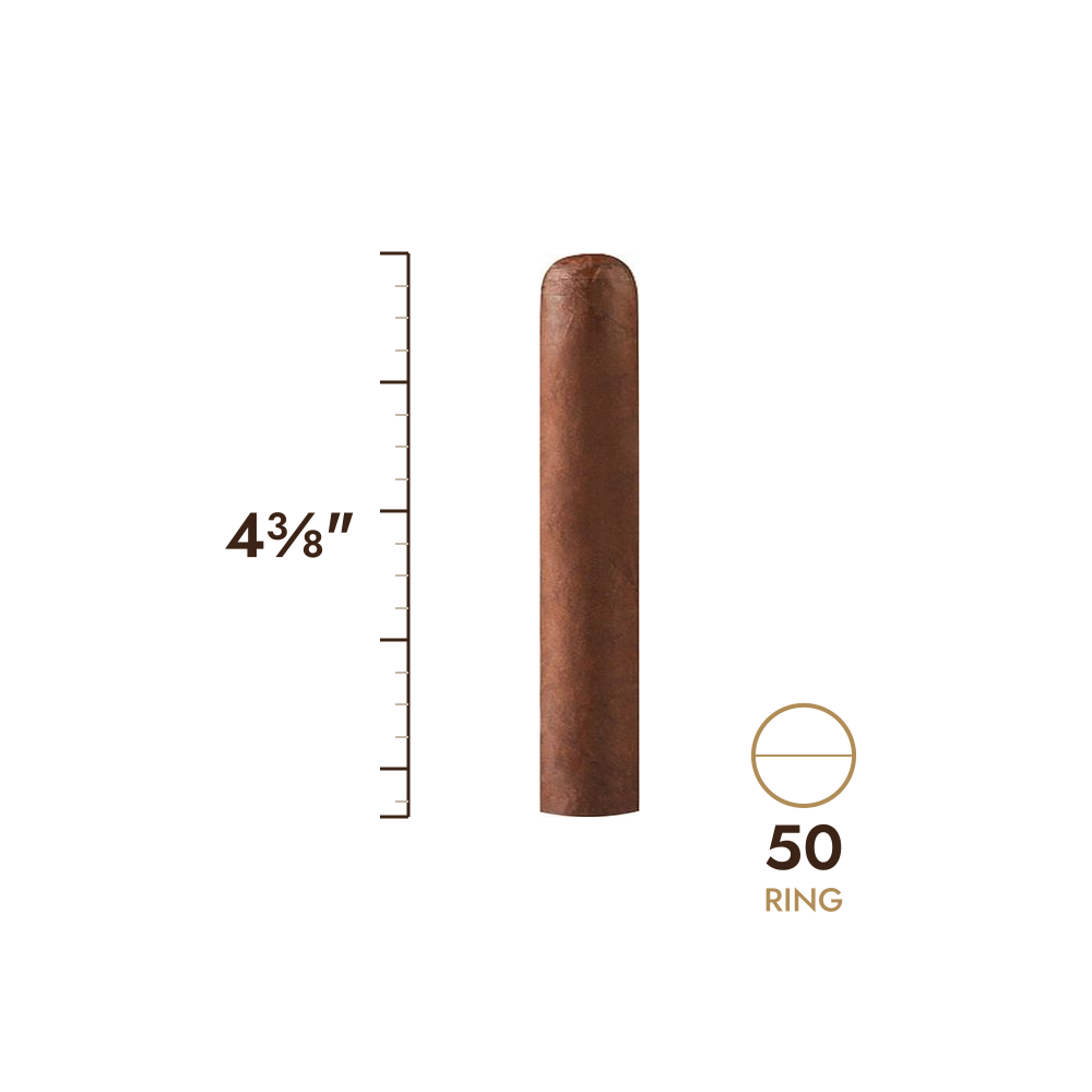 Cigar size: 4⅜" long, 50 ring gauge, to scale