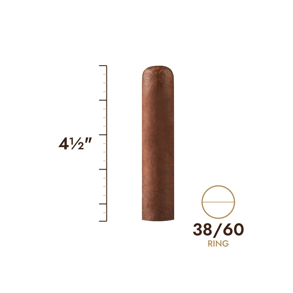 Cigar size: 4½" long, 38/60 ring gauge, to scale