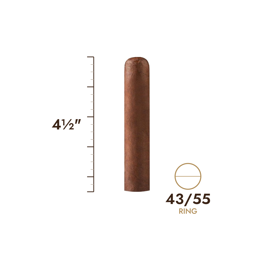 Cigar size: 4½" long, 43/55 ring gauge, to scale