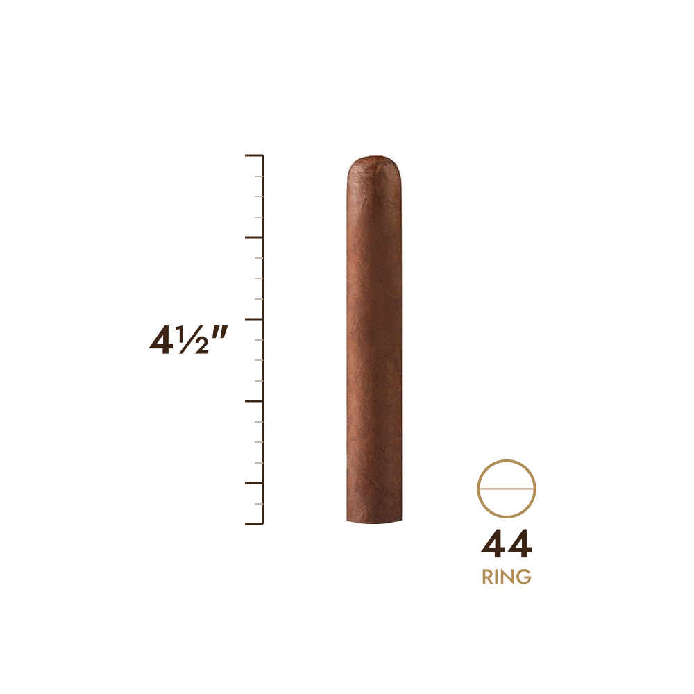Cigar size: 4½" long, 44 ring gauge, to scale