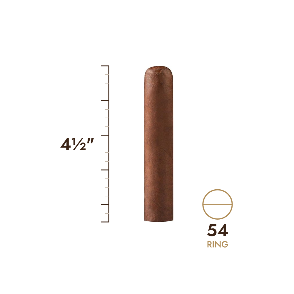 Cigar size: 4½" long, 54 ring gauge, to scale