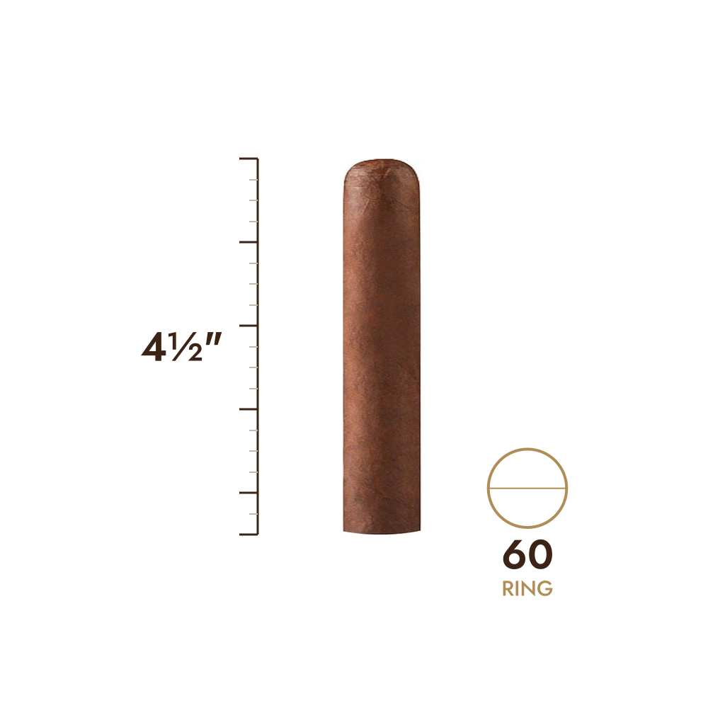 Cigar size: 4½" long, 60 ring gauge, to scale