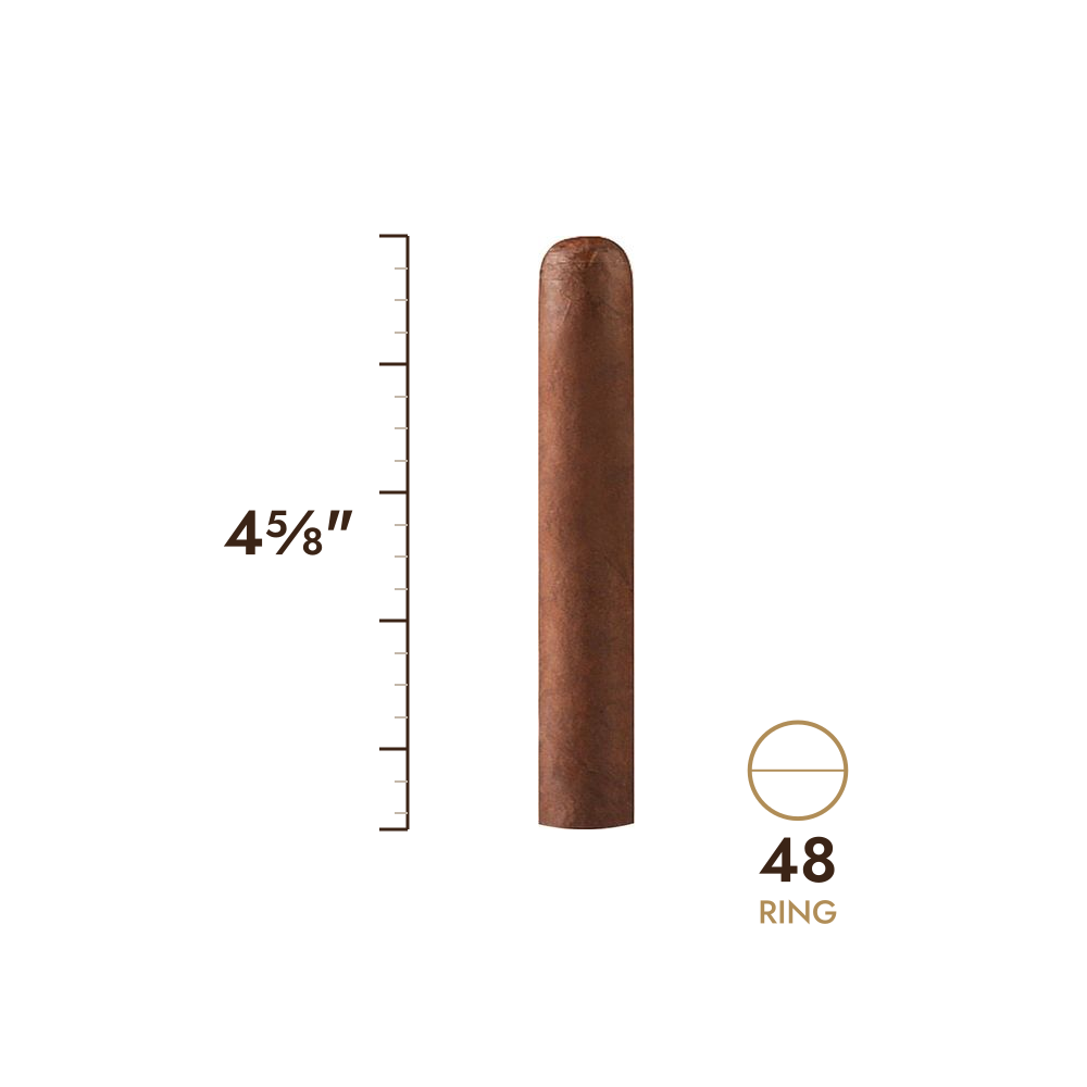 Cigar size: 4⅝" long, 48 ring gauge, to scale