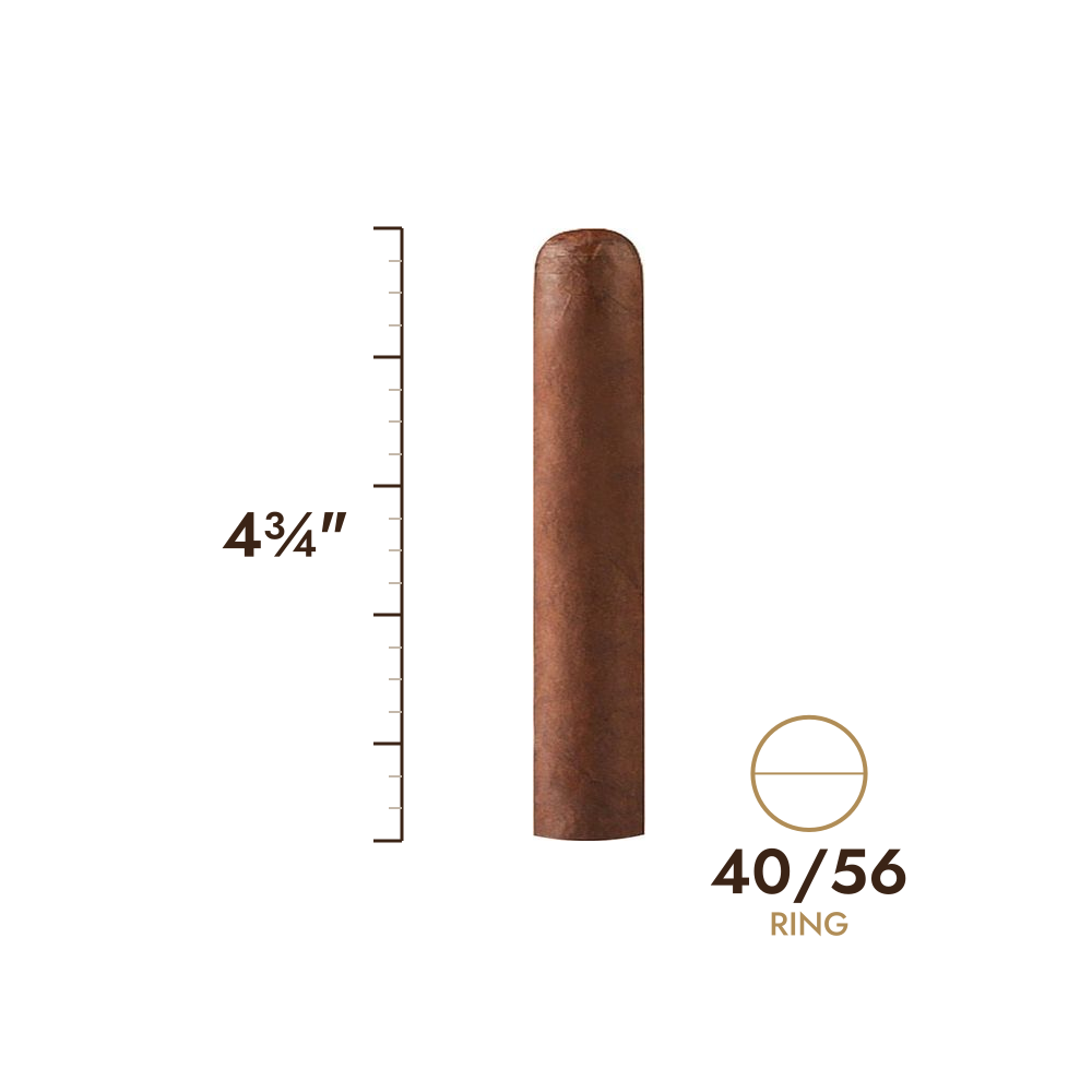 Cigar size: 4¾" long, 40/56 ring gauge, to scale