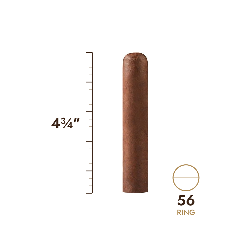 Cigar size: 4¾" long, 56 ring gauge, to scale