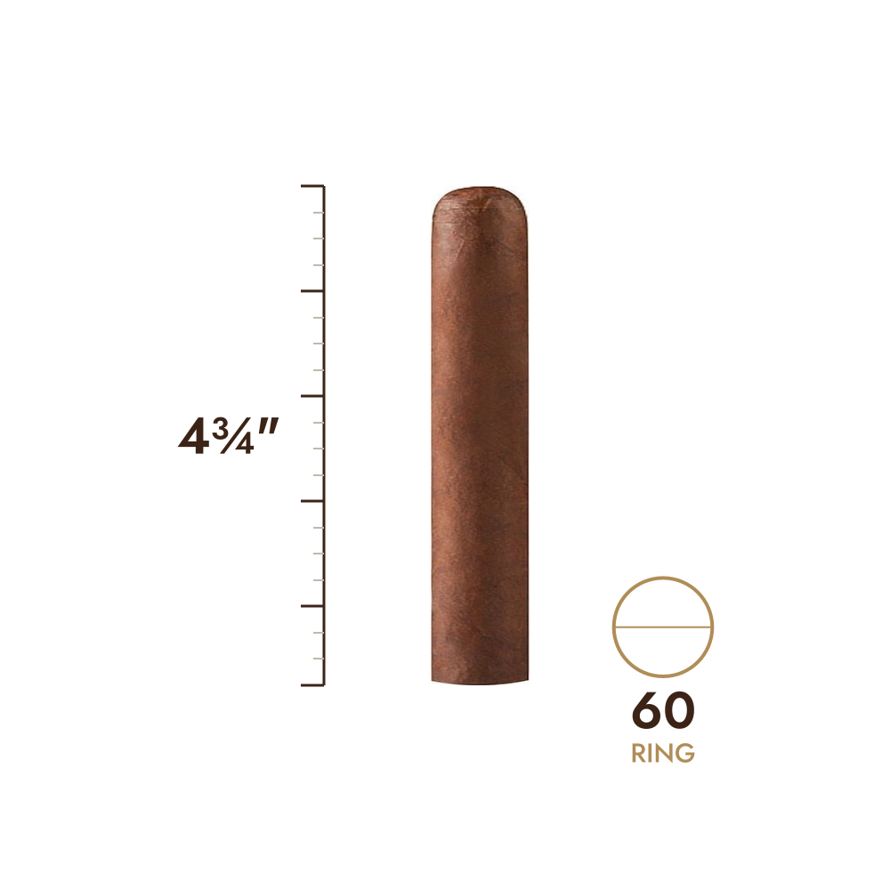 Cigar size: 4¾" long, 60 ring gauge, to scale