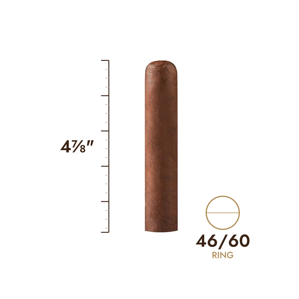 Cigar size: 4⅞" long, 46/60 ring gauge, to scale