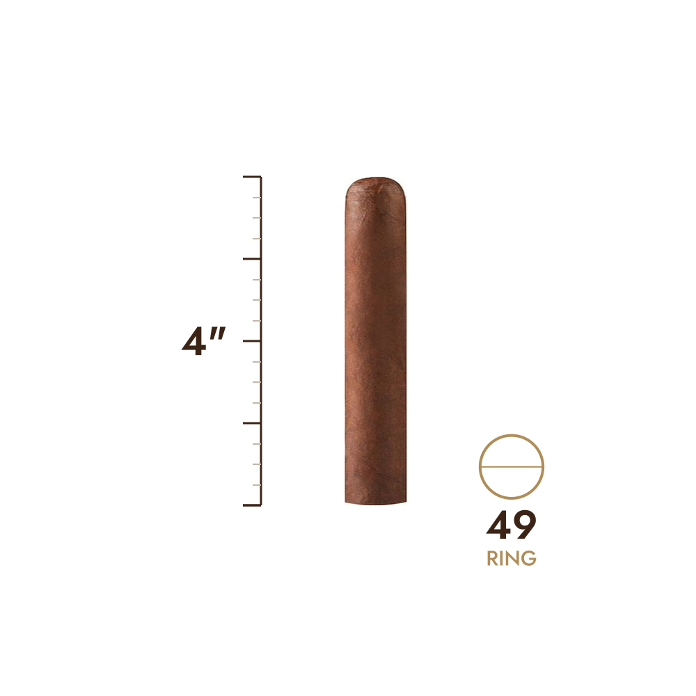 Cigar size: 4" long, 49 ring gauge, to scale