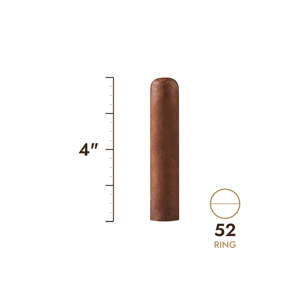 Cigar size: 4" long, 52 ring gauge, to scale