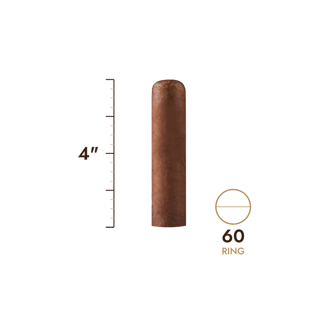 Cigar size: 4" long, 60 ring gauge, to scale
