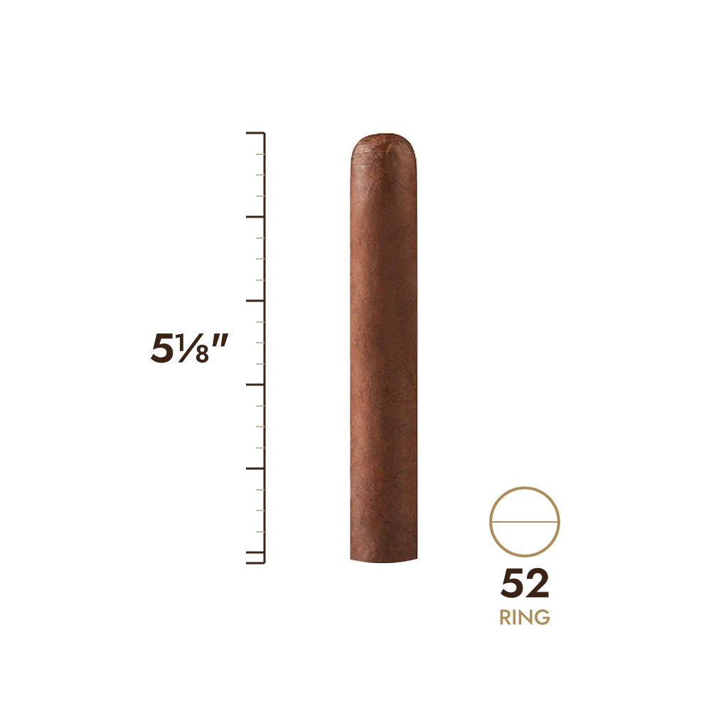 Cigar size: 5⅛" long, 52 ring gauge, to scale