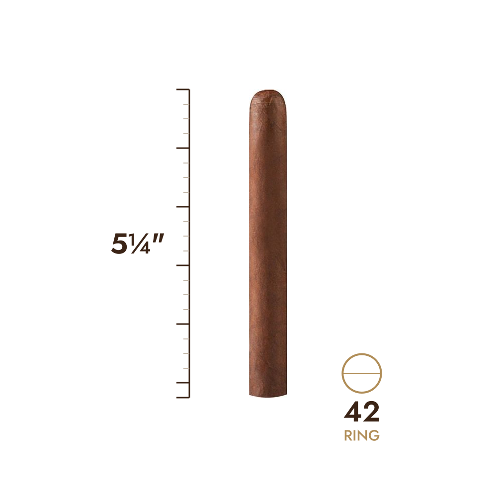 Cigar size: 5¼" long, 42 ring gauge, to scale