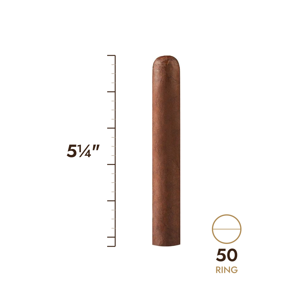 Cigar size: 5¼" long, 50 ring gauge, to scale