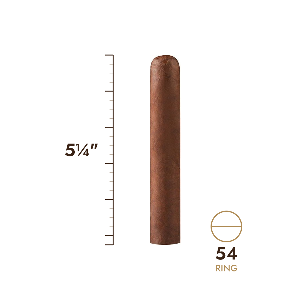 Cigar size: 5¼" long, 54 ring gauge, to scale