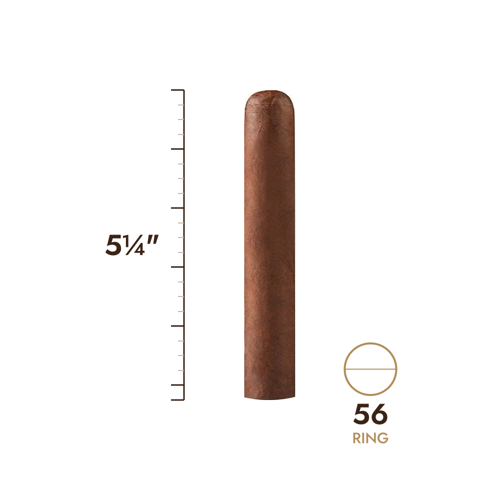 Cigar size: 5¼" long, 56 ring gauge, to scale