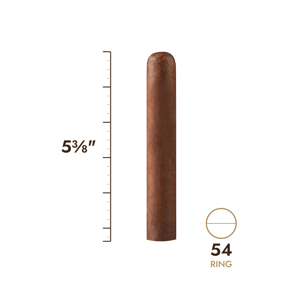Cigar size: 5⅜" long, 54 ring gauge, to scale
