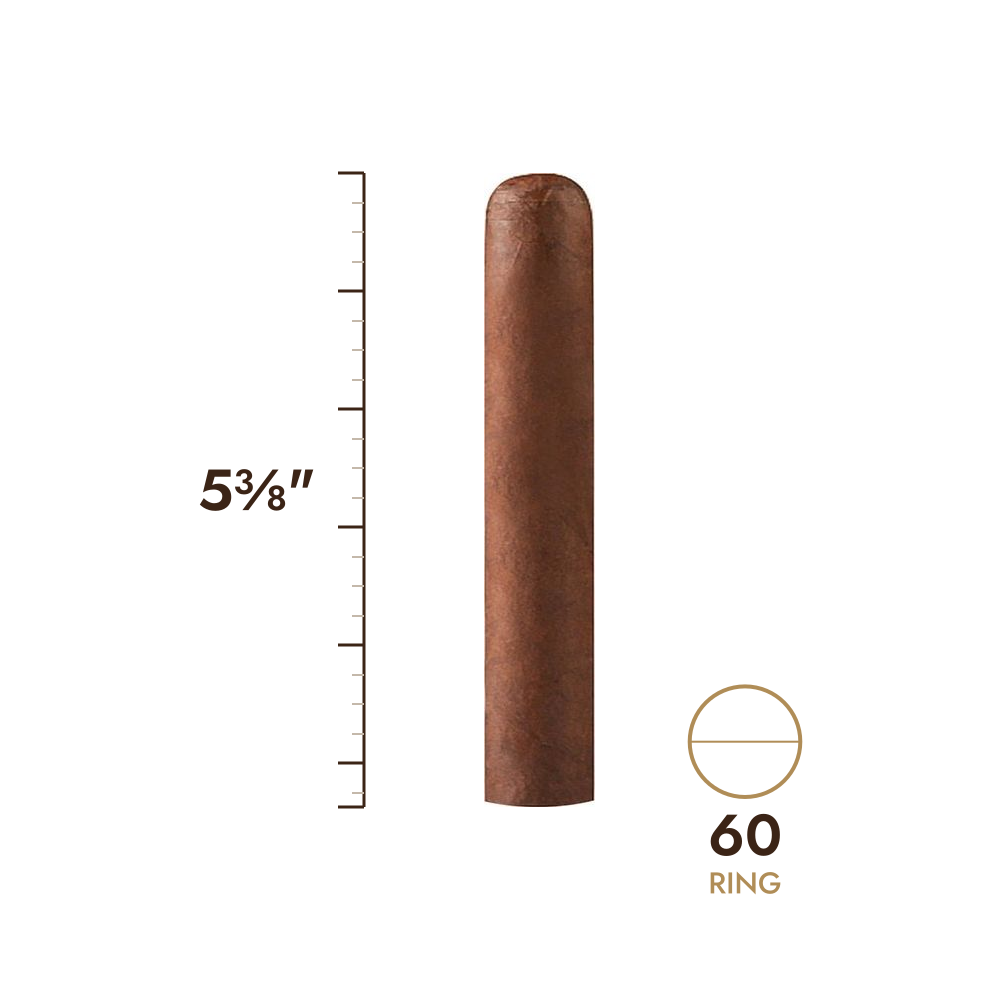 Cigar size: 5⅜" long, 60 ring gauge, to scale