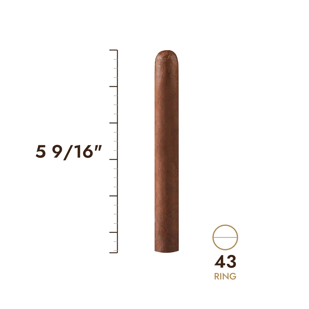 Cigar size: 5 9/16" long, 43 ring gauge, to scale