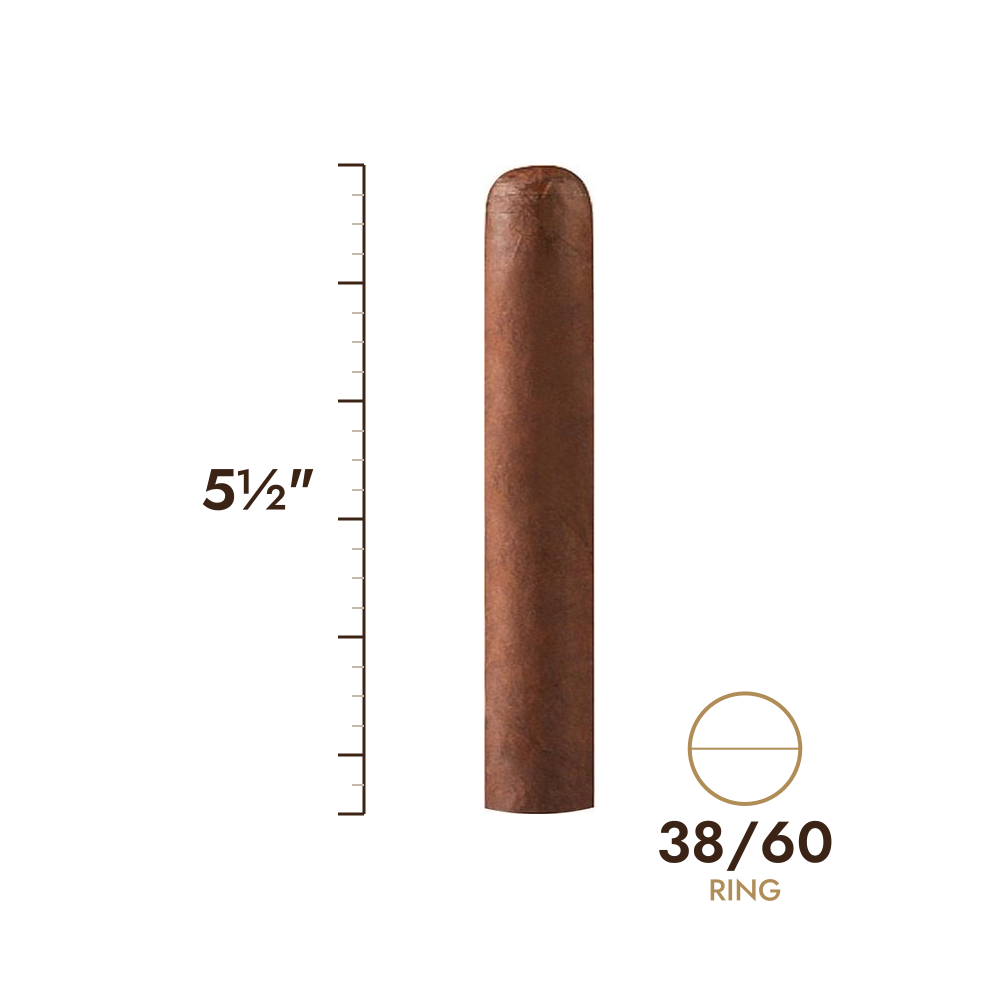 Cigar size: 5½" long, 38/60 ring gauge, to scale