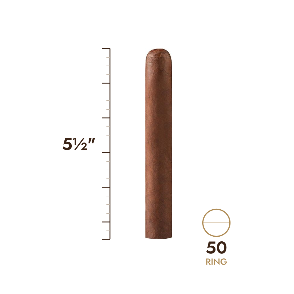Cigar size: 5½" long, 50 ring gauge, to scale