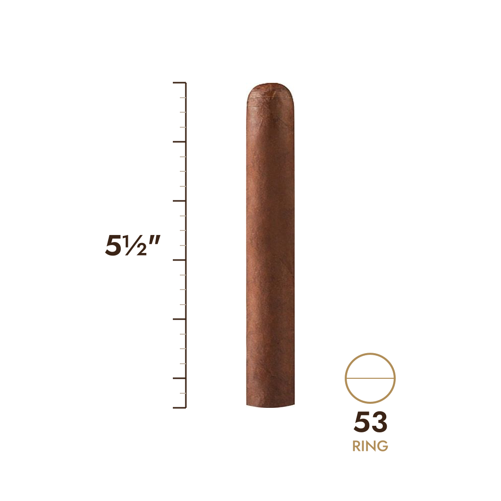 Cigar size: 5½" long, 53 ring gauge, to scale