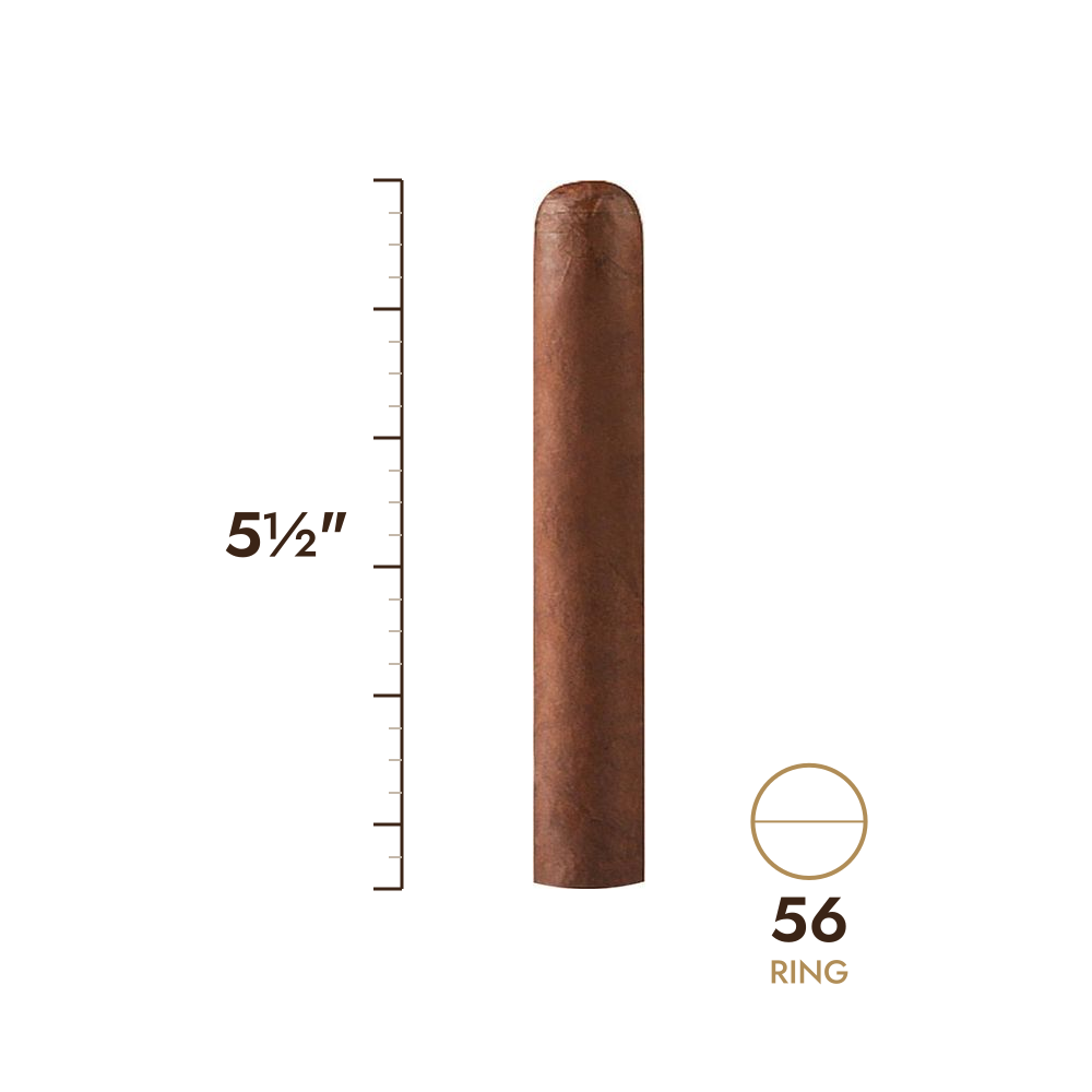 Cigar size: 5½" long, 56 ring gauge, to scale