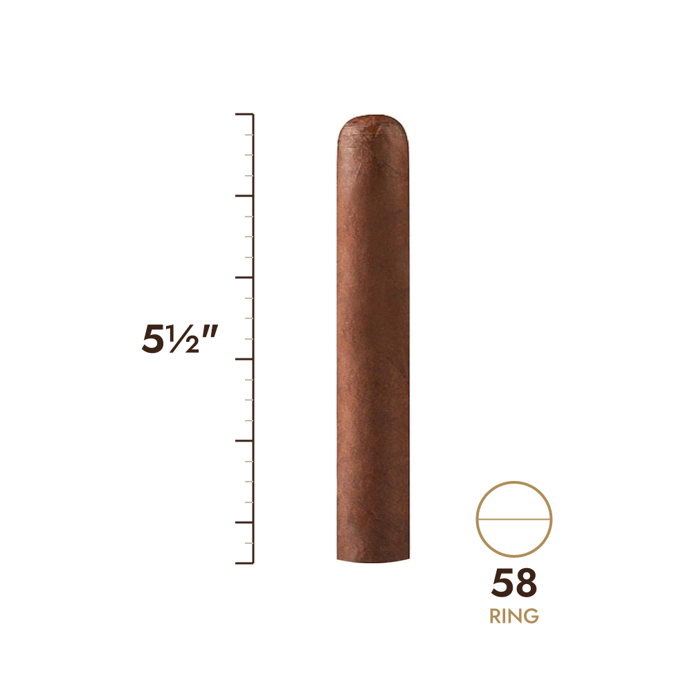Cigar size: 5½" long, 58 ring gauge, to scale