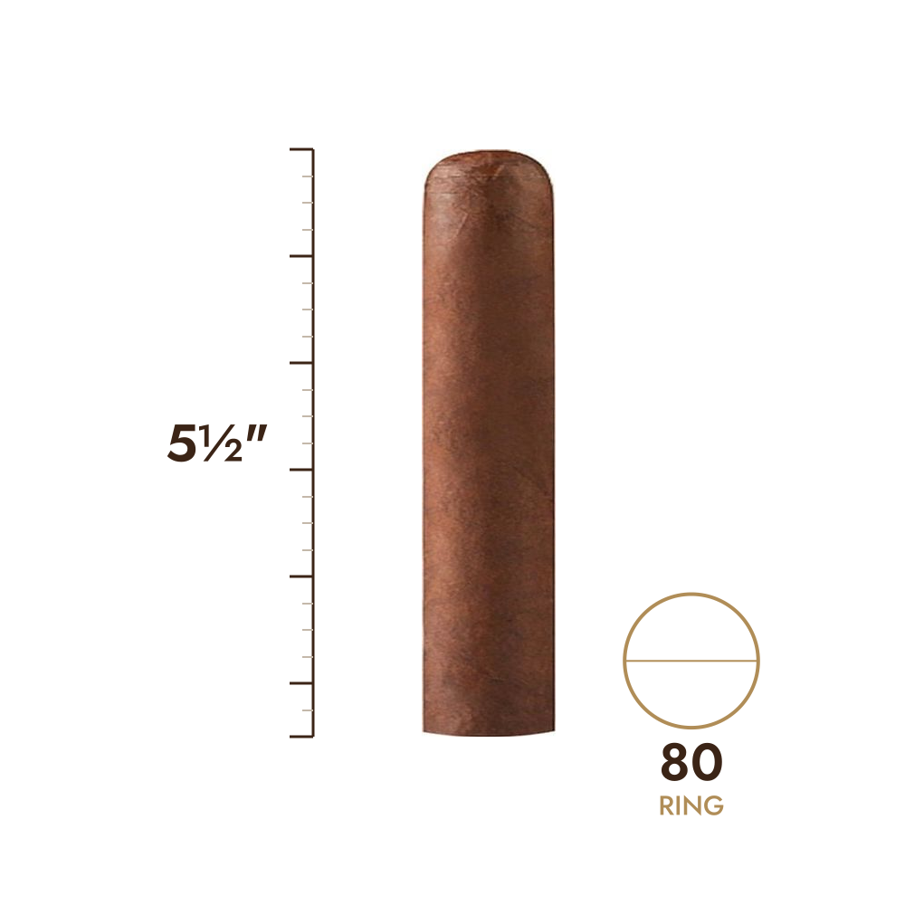 Cigar size: 5½" long, 80 ring gauge, to scale
