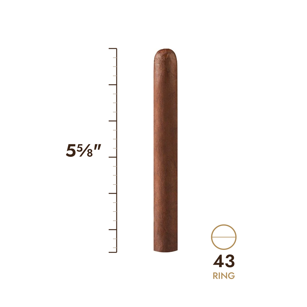 Cigar size: 5⅝" long, 43 ring gauge, to scale